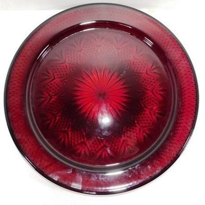 216 Lot of 3 Pieces of Ruby Red Luminarc Cristal D' Arques Glass- 13in Platter-10 1/2 x 4 Bowl- 10 in Divided Plate