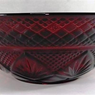 216 Lot of 3 Pieces of Ruby Red Luminarc Cristal D' Arques Glass- 13in Platter-10 1/2 x 4 Bowl- 10 in Divided Plate