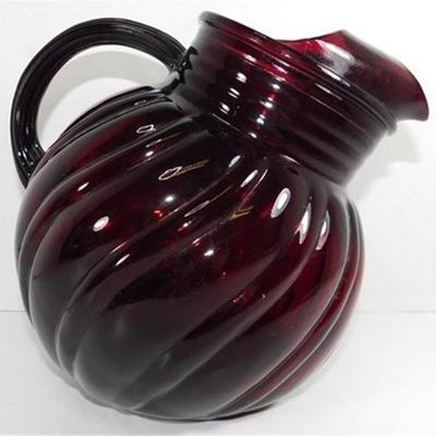 219 Vintage 1940'S Anchor Hocking Royal Ruby Swirl Ball Jug Pitcher
