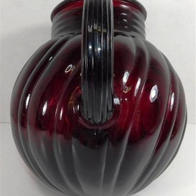 219 Vintage 1940'S Anchor Hocking Royal Ruby Swirl Ball Jug Pitcher