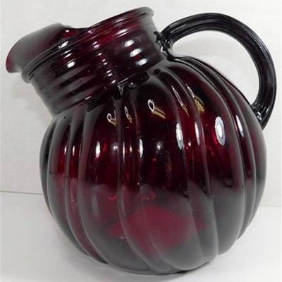 219 Vintage 1940'S Anchor Hocking Royal Ruby Swirl Ball Jug Pitcher