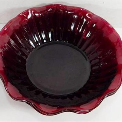 220 Lot of 2 Anchor Hocking Glass Bowls Royal Ruby Ruffle Ribs and Hobnails 6 1/2 x 2