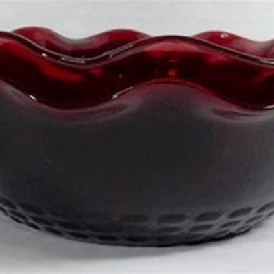 220 Lot of 2 Anchor Hocking Glass Bowls Royal Ruby Ruffle Ribs and Hobnails 6 1/2 x 2
