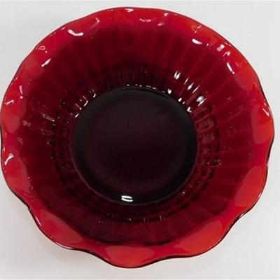 220 Lot of 2 Anchor Hocking Glass Bowls Royal Ruby Ruffle Ribs and Hobnails 6 1/2 x 2