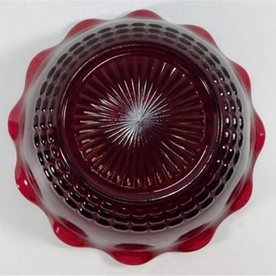 220 Lot of 2 Anchor Hocking Glass Bowls Royal Ruby Ruffle Ribs and Hobnails 6 1/2 x 2