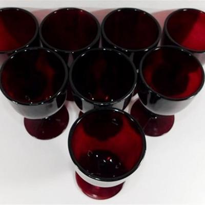 221 Lot of 8 Anchor Hocking Ruby Red Water Goblets Beaded Stems 5 1/4 x 3