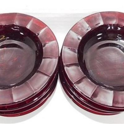 222 Lot of 8 Anchor Hocking Royal Ruby Red Fluted Scalloped Footed Bowls/ Ashtrays 4 x 1