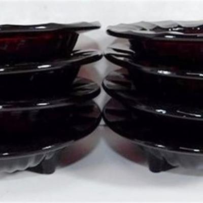 222 Lot of 8 Anchor Hocking Royal Ruby Red Fluted Scalloped Footed Bowls/ Ashtrays 4 x 1