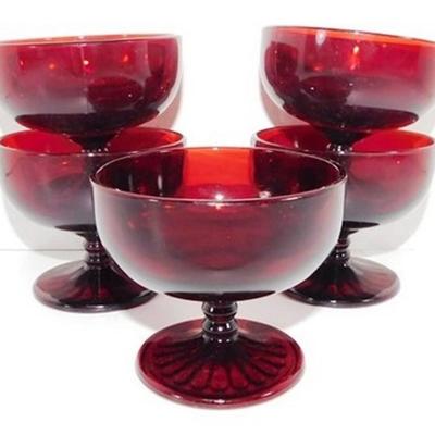 224 Lot of 5 Anchor Hocking Ruby Red 3 x 3 1/2 Glasses with Beaded Stem