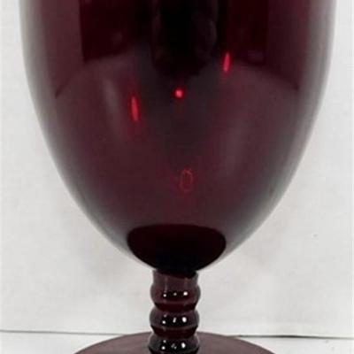 225 Lot of 7 Anchor Hocking Ruby Red Water Goblets Beaded Stems 5 1/4 x 3