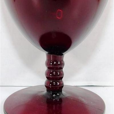 225 Lot of 7 Anchor Hocking Ruby Red Water Goblets Beaded Stems 5 1/4 x 3