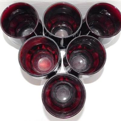 226 Lot of 6 Anchor Hocking Ruby Red Georgian Tumblers Honey Comb 4 1/2 x 3