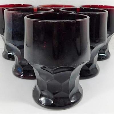226 Lot of 6 Anchor Hocking Ruby Red Georgian Tumblers Honey Comb 4 1/2 x 3