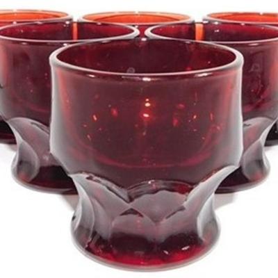 227 Lot of 6 Anchor Hocking Ruby Red Georgian Juice Glasses Honey Comb 3 x 2 1/2
