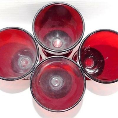 228 Lot of 4 Anchor Hocking Ruby Red Footed Ice Tea Glasses 5x3