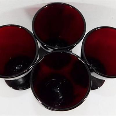 229 Lot of 4 Anchor Hocking Ruby Red Wine Cordial 3 1/2 x 2
