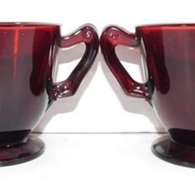 232 Lot of 8 including Lids - Ruby Red Anchor Hocking Cream and Sugar Lot 4-5 inches