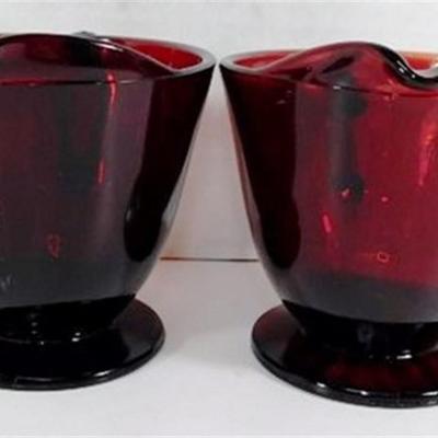 232 Lot of 8 including Lids - Ruby Red Anchor Hocking Cream and Sugar Lot 4-5 inches
