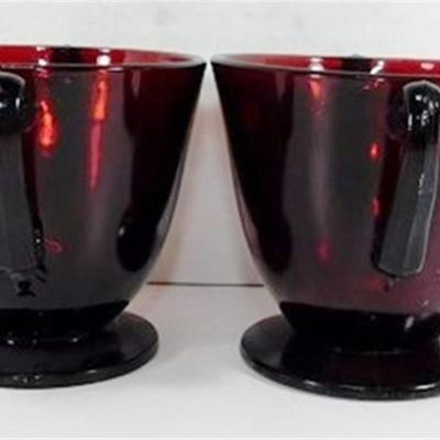 232 Lot of 8 including Lids - Ruby Red Anchor Hocking Cream and Sugar Lot 4-5 inches