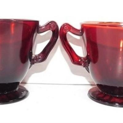 232 Lot of 8 including Lids - Ruby Red Anchor Hocking Cream and Sugar Lot 4-5 inches