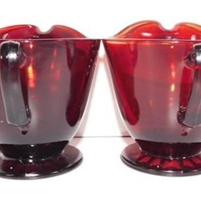 232 Lot of 8 including Lids - Ruby Red Anchor Hocking Cream and Sugar Lot 4-5 inches