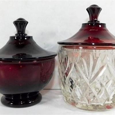 232 Lot of 8 including Lids - Ruby Red Anchor Hocking Cream and Sugar Lot 4-5 inches