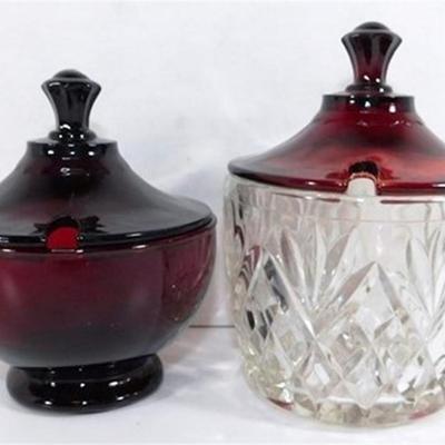 232 Lot of 8 including Lids - Ruby Red Anchor Hocking Cream and Sugar Lot 4-5 inches