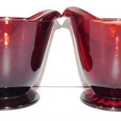 232 Lot of 8 including Lids - Ruby Red Anchor Hocking Cream and Sugar Lot 4-5 inches