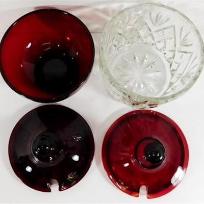 232 Lot of 8 including Lids - Ruby Red Anchor Hocking Cream and Sugar Lot 4-5 inches