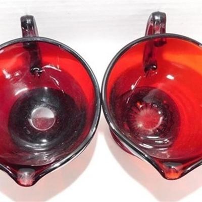 232 Lot of 8 including Lids - Ruby Red Anchor Hocking Cream and Sugar Lot 4-5 inches