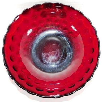 233 Lot of 3 Ruby Red Table Pieces - Ruby Red Bubble Bowl 8in -Candy Dish 7 in - Ruby Red Bowl 11 1/2