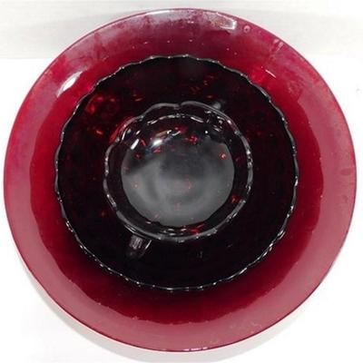 233 Lot of 3 Ruby Red Table Pieces - Ruby Red Bubble Bowl 8in -Candy Dish 7 in - Ruby Red Bowl 11 1/2