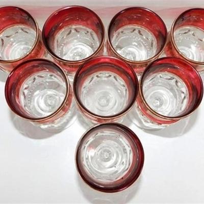 235 Lot of 8 Kings Crown Ruby Red Flash Glasses 4 1/2 x 2