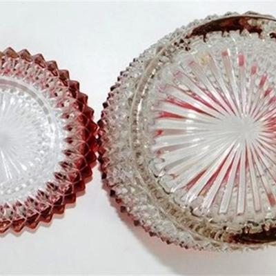 239 Lot of 4 -Vintage Indiana Glass Diamond Point Ruby Glass - Ice Bucket 5 1/2 x 5 1/2 - Small Bowl 5 in - Clear Atlas Style Glass Round...