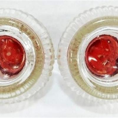 239 Lot of 4 -Vintage Indiana Glass Diamond Point Ruby Glass - Ice Bucket 5 1/2 x 5 1/2 - Small Bowl 5 in - Clear Atlas Style Glass Round...