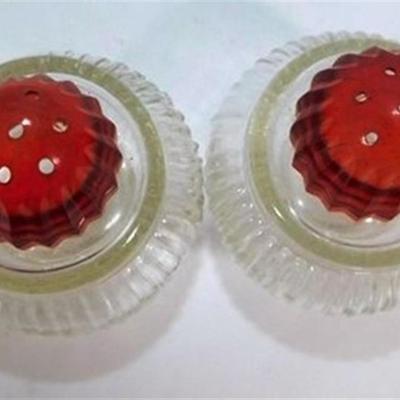 239 Lot of 4 -Vintage Indiana Glass Diamond Point Ruby Glass - Ice Bucket 5 1/2 x 5 1/2 - Small Bowl 5 in - Clear Atlas Style Glass Round...
