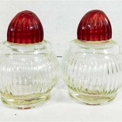 239 Lot of 4 -Vintage Indiana Glass Diamond Point Ruby Glass - Ice Bucket 5 1/2 x 5 1/2 - Small Bowl 5 in - Clear Atlas Style Glass Round...