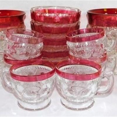 240 Lot of 15 Ruby Red Flash Glass Miscellaneous Pieces