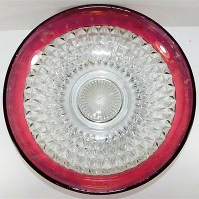 242 Lot of 2 Heavy Ruby Red Flash Serving Bowls 12-13 inches