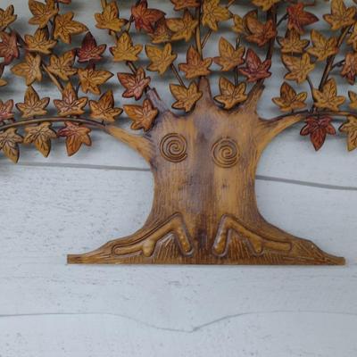 Metal Art Wall Decor with Wood Grain Finish