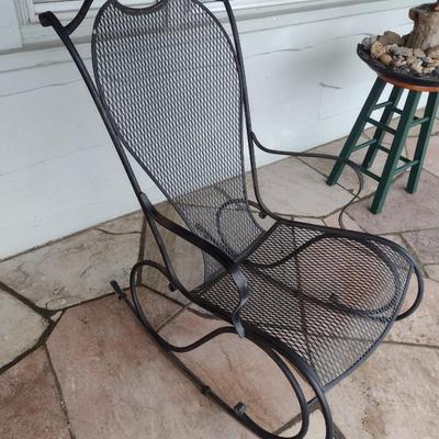Vintage Wrought Metal Frame Rocker with Mesh Seat and Back Choice B