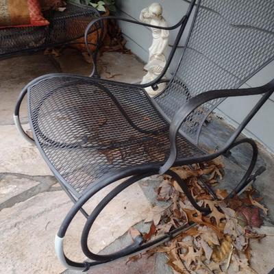 Vintage Wrought Metal Frame Rocker with Mesh Seat and Back Choice D