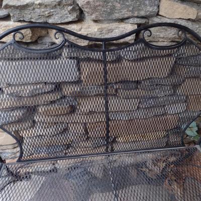 Vintage Wrought Metal Frame Bench with Mesh Seat and Back