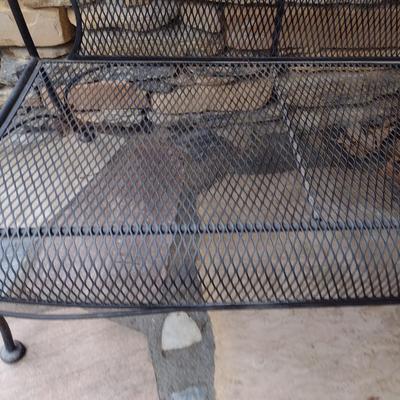 Vintage Wrought Metal Frame Bench with Mesh Seat and Back