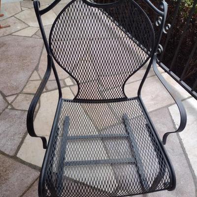 Vintage Wrought Metal Frame Flat Bottom Rocker with Mesh Seat and Back