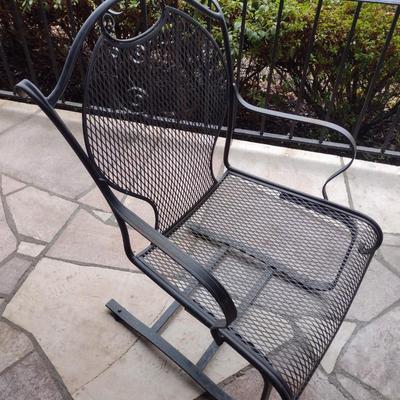 Vintage Wrought Metal Frame Flat Bottom Rocker with Mesh Seat and Back