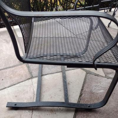 Vintage Wrought Metal Frame Flat Bottom Rocker with Mesh Seat and Back