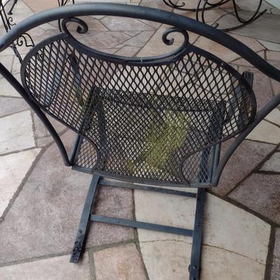 Vintage Wrought Metal Frame Flat Bottom Rocker with Mesh Seat and Back