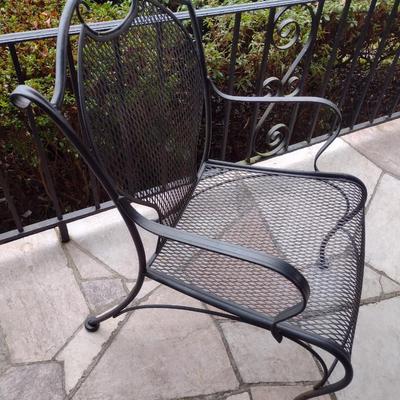Vintage Wrought Metal Frame Chair with Mesh Seat and Back