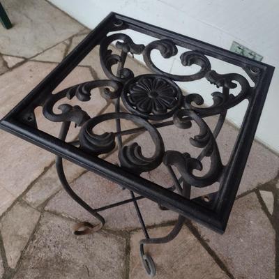 Vintage Wrought Metal Frame Ornate Top Plant Table